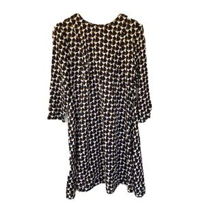 H&M Dress Sz 10 Longsleeve Flowy Blue White Geometric Trendy 3/4 Sleeve Womens